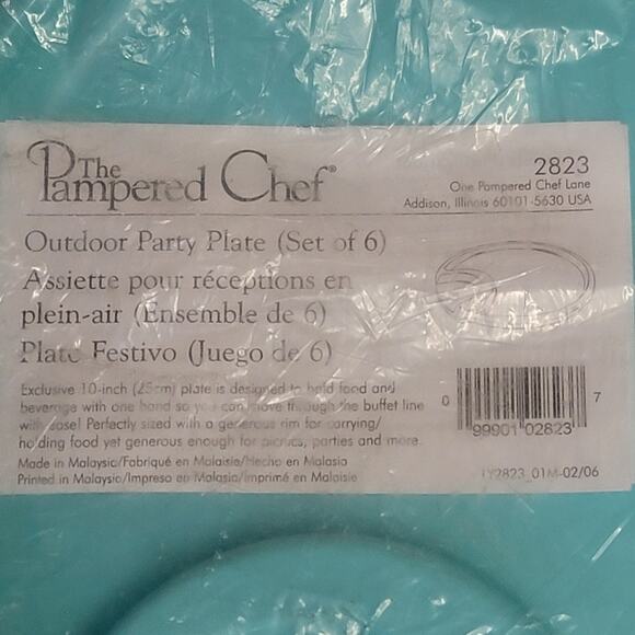Pampered Chef Outdoor Party Plates 6 Pc Set 2823‎ 10" Blue Green Retired Picnic - Picture 6 of 6